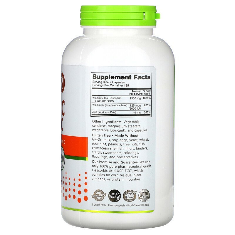 NutriBiotic Vitamin C+D3 & Zinc 250 caps