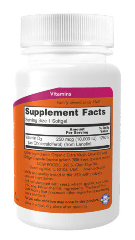 NOW Vitamin D3 10000 МЕ 240 softgel