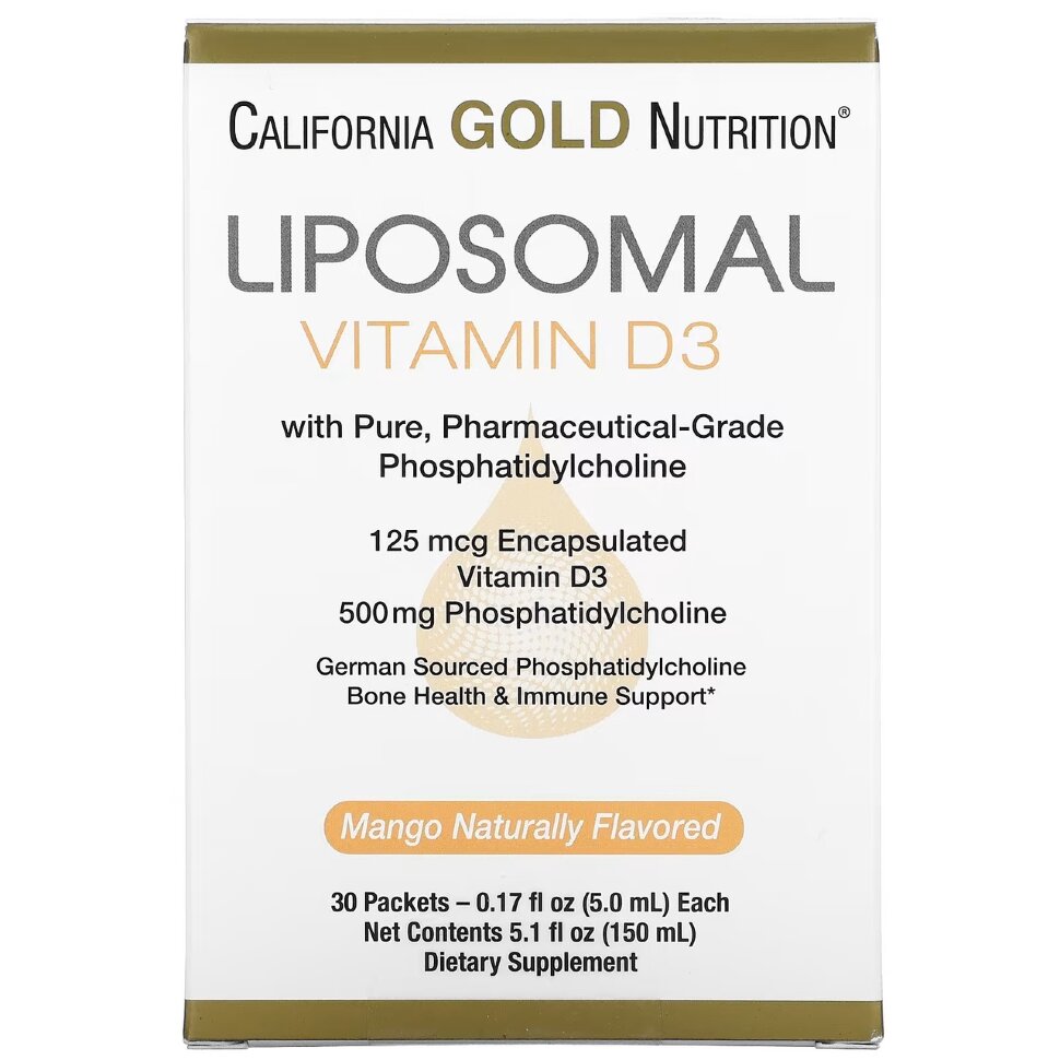 California GOLD Nutrition Liposomal Vitamin D3 500 mg 30 pak