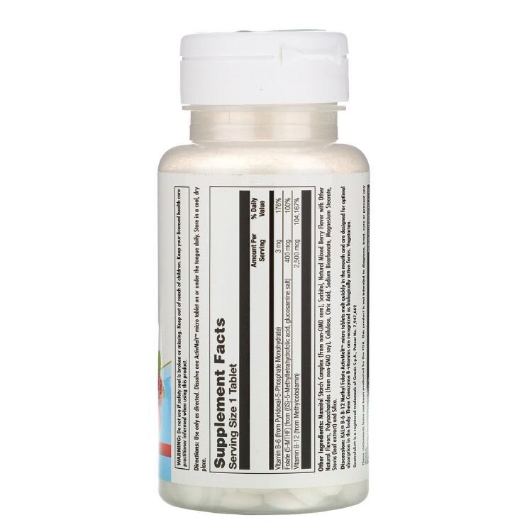 KAL B-6 B-12 methyl folate 3 mg/2500 mcg/ 400 mcg DFE mixed berry 60 micro tab